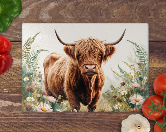 Highland Cow 8inchx11inch Glass Chopping Board