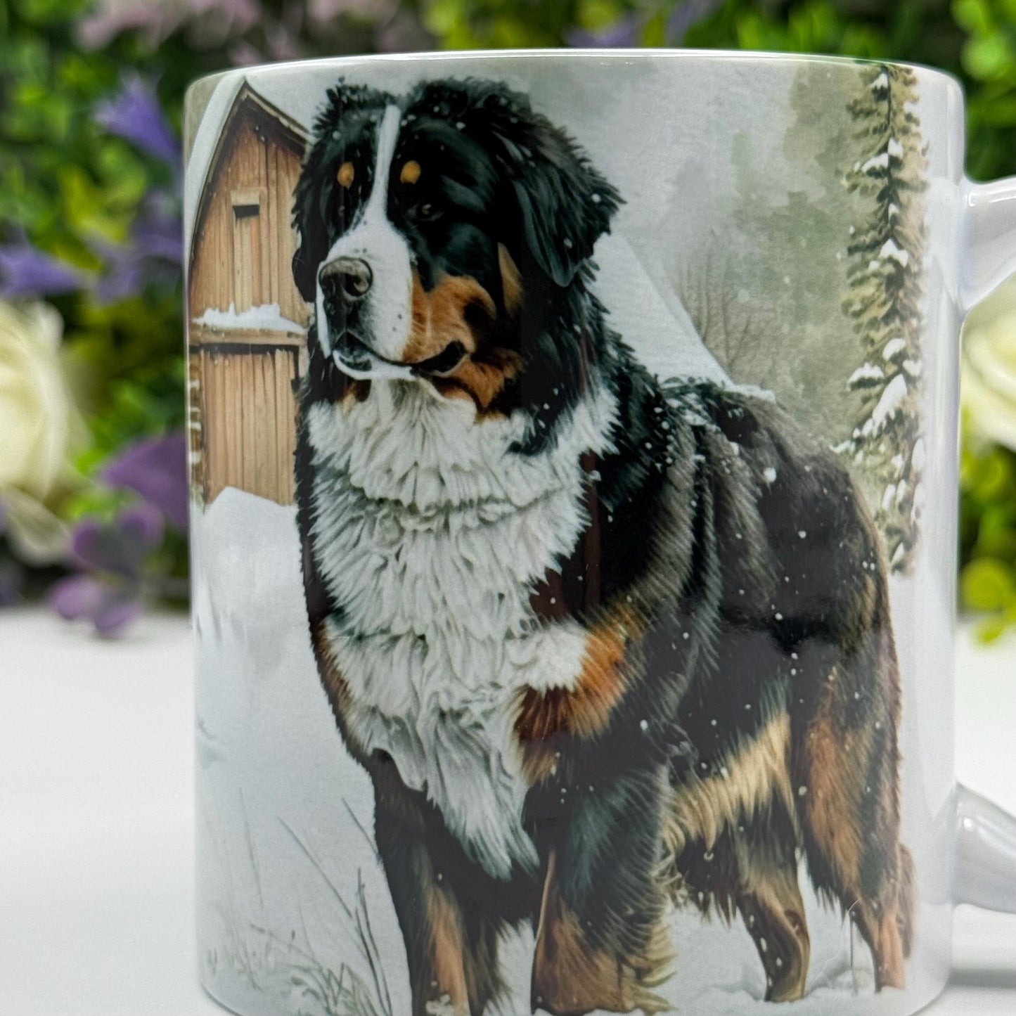Bernese Mountain Dog Winter Snow 11oz Ceramic Mug: Handmade Pet Lover Gift