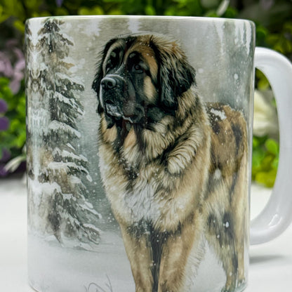 Leonberger Winter Snowy Forest 11oz Ceramic Dog Mug
