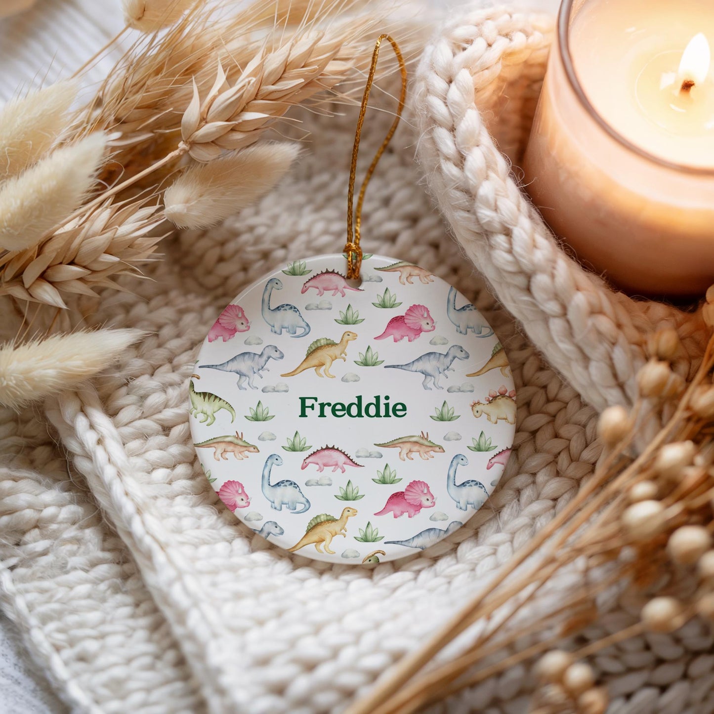Personalized Dinosaur Ornament: Ceramic Baby Keepsake Gift