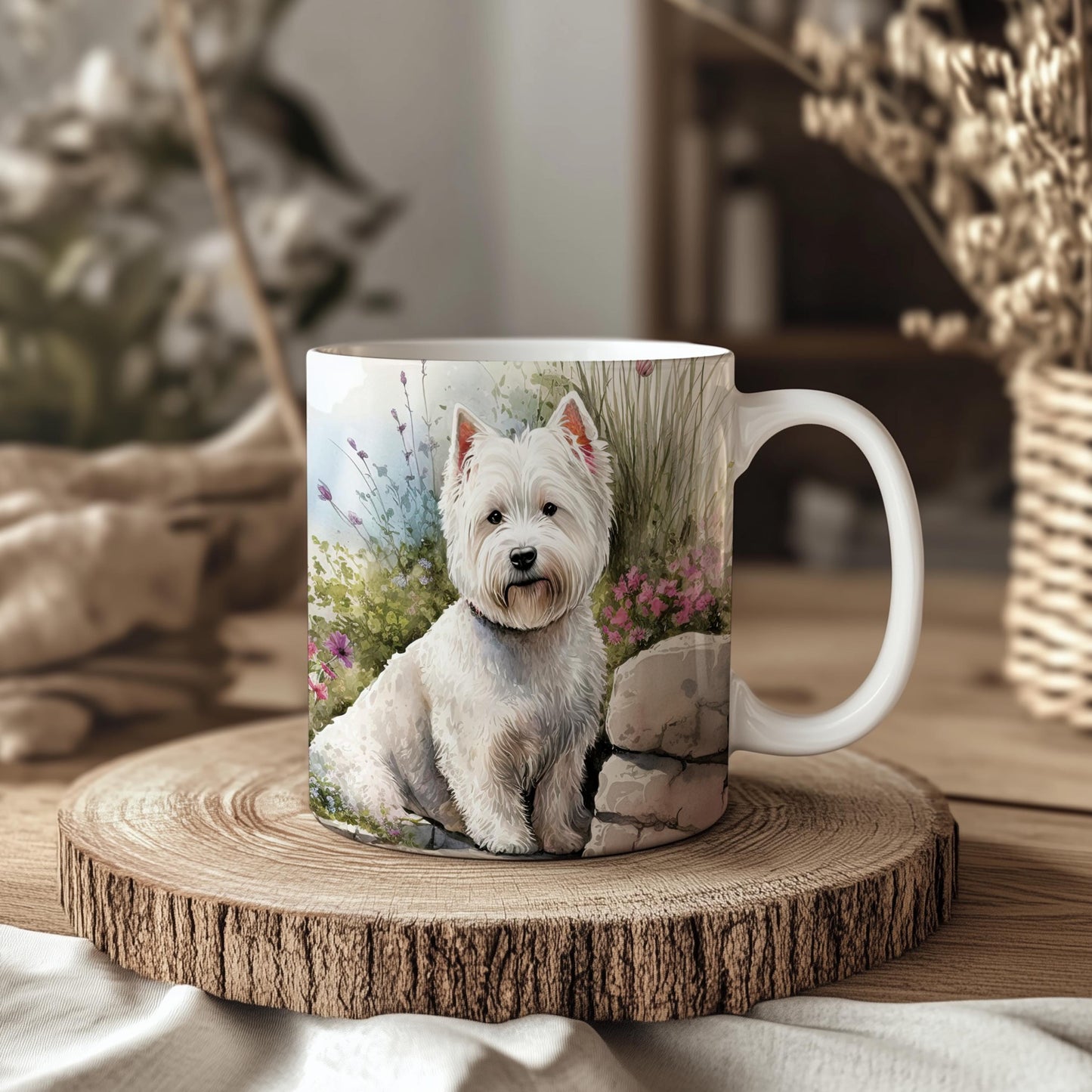 West Highland Terrier Rockery Floral 11oz Ceramic Mug