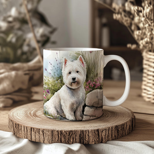 West Highland Terrier Rockery Floral 11oz Ceramic Mug