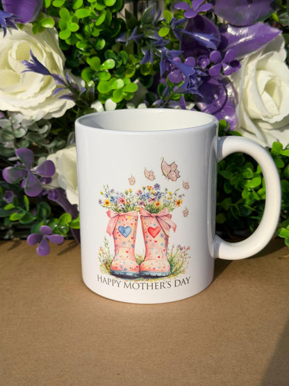 Mother's Day Floral Wellies 11oz Mug