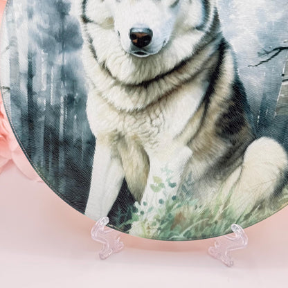 Husky Glass Round Tea Pot Holder/Chopping Board