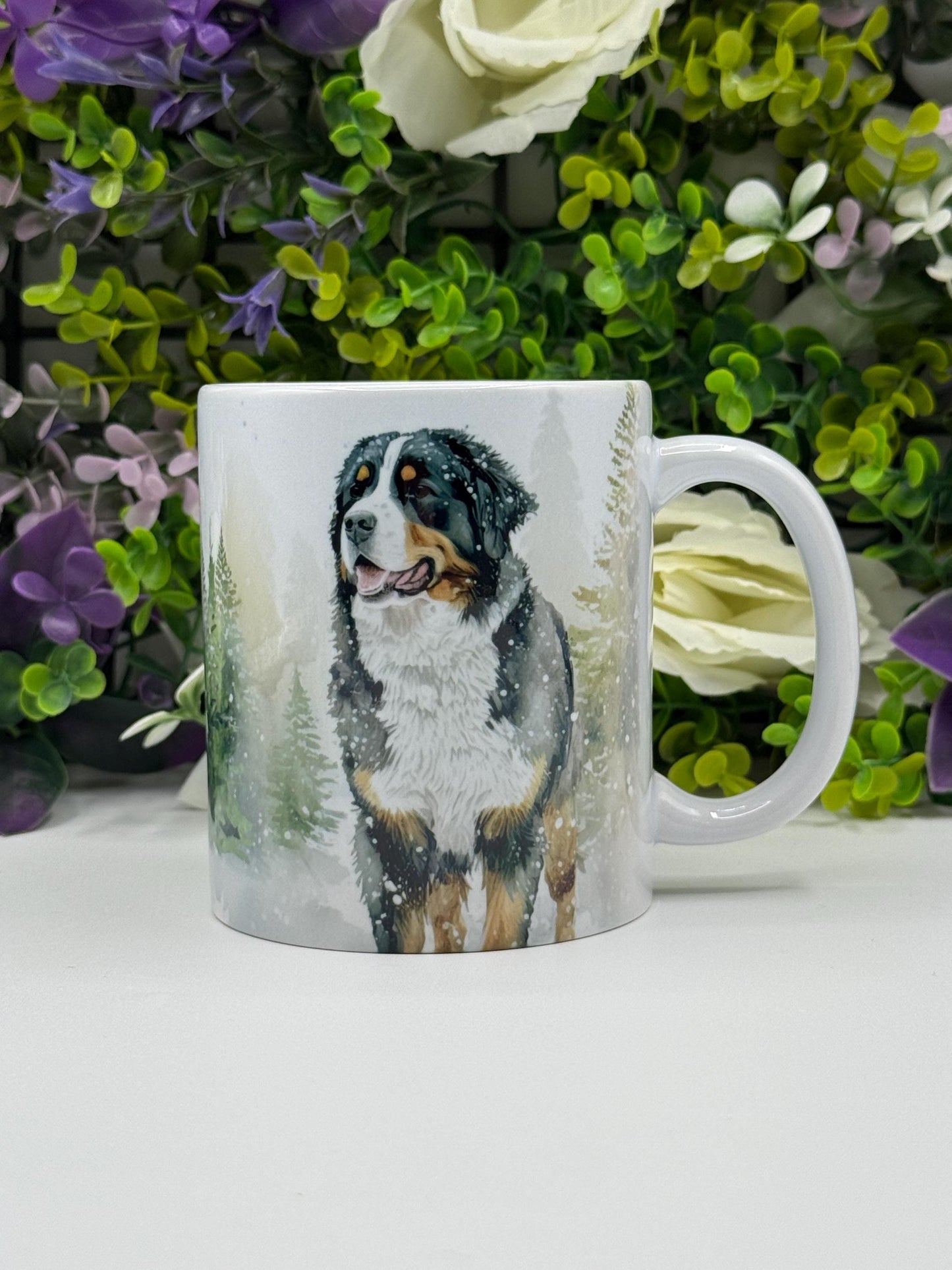 Bernese Mountain Dog Winter Forest 11oz Ceramic Mug: Handmade Pet Lover Gift