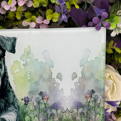 Schnauzer Black and Silver 8inchx11inch Glass Cutting Board: Handmade Kitchen Decor