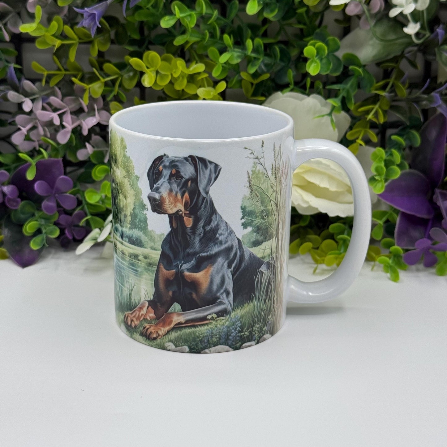 Doberman Lake Ceramic 11oz Mug: Handmade Coffee Gift for Pet Lovers
