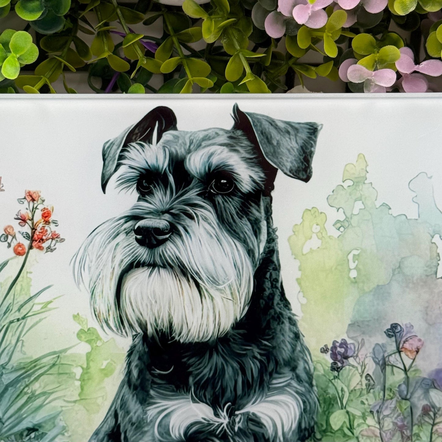 Schnauzer Black and Silver 8inchx11inch Glass Cutting Board: Handmade Kitchen Decor