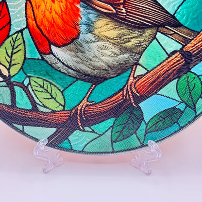 Robin Stained Glass Textured Round Tea Pot Holder - Chopping Board - Worktop Protector - Heat Mat