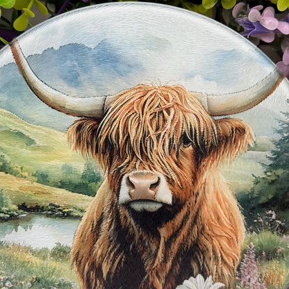 Highland Cow Round Glass Tea Pot Holder - Chopping Board - Worktop Protector - Heat Mat