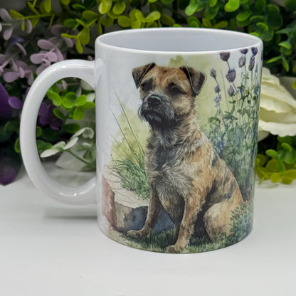 Border Terrier Dog Greenery Floral Mug: Handmade Ceramic Coffee Cup, Pet Lover Gift