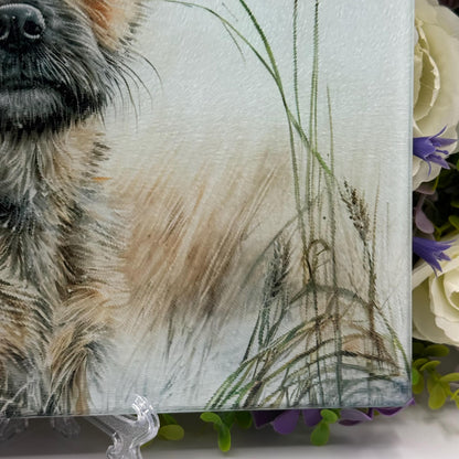 Border Terrier Wheat/Corn Field Glass Chopping Board / 8inch x 11inch / Handmade Kitchen Decor