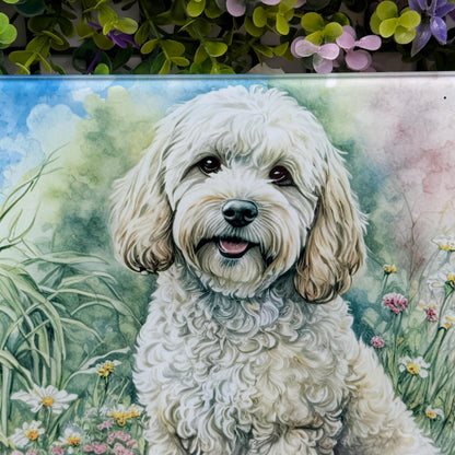 Cockapoo Floral 8inch x 11inch Glass Chopping Board