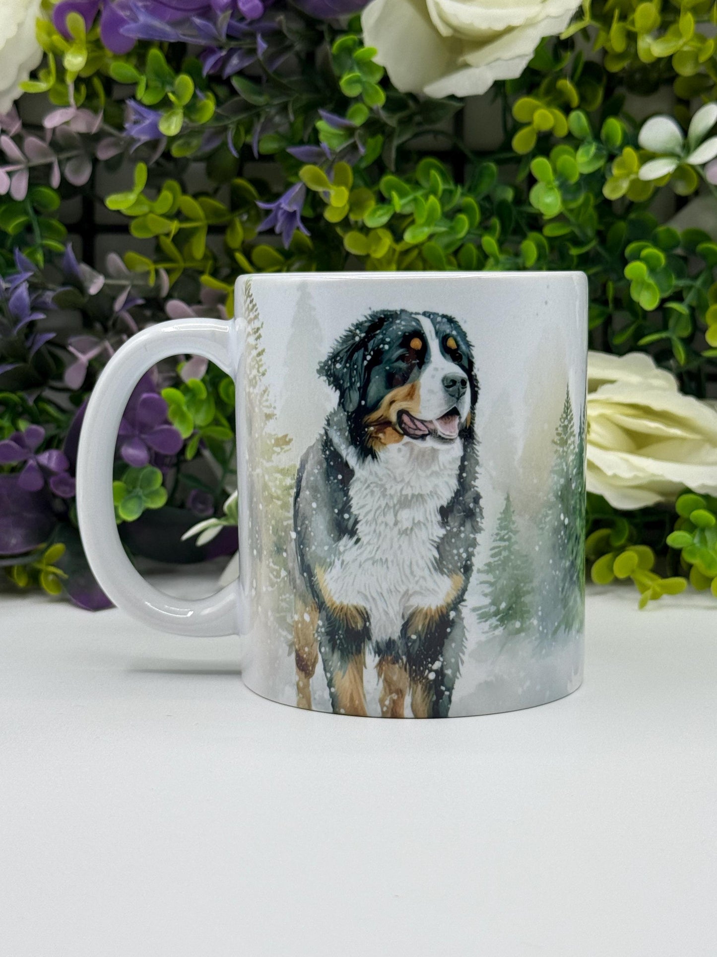 Bernese Mountain Dog Winter Forest 11oz Ceramic Mug: Handmade Pet Lover Gift