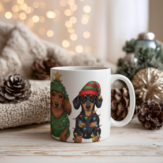 Dachshund Christmas Outfit 11oz Ceramic Dog Mug