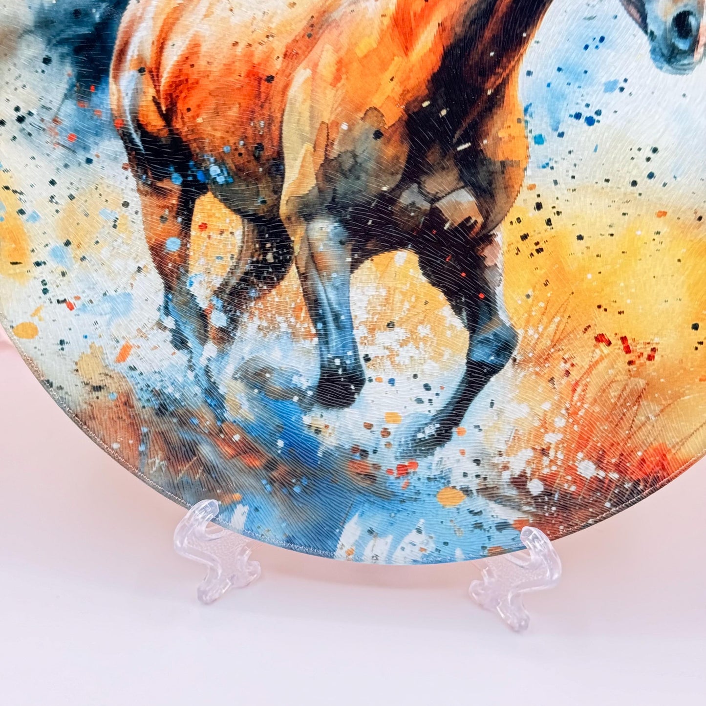 Horse Glass Round Tea Pot Holder/Chopping Board, Cutting Board