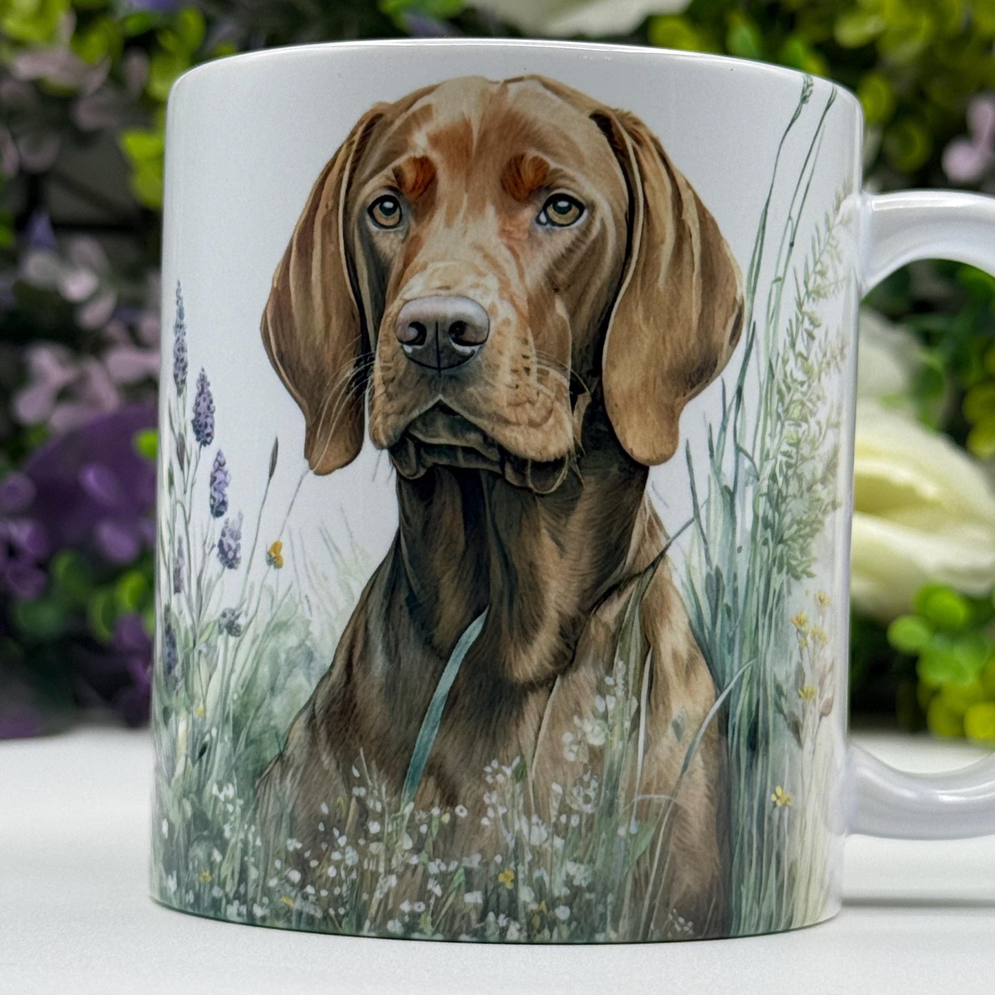 Hungarian Vizsla Floral Grass 11oz Ceramic Mug