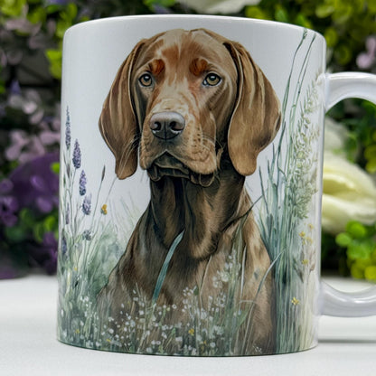 Hungarian Vizsla Floral Grass 11oz Ceramic Mug