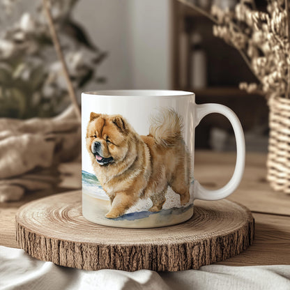 Chow Chow Beach 11oz Ceramic Dog Mug: Unique Pet Lover Gift