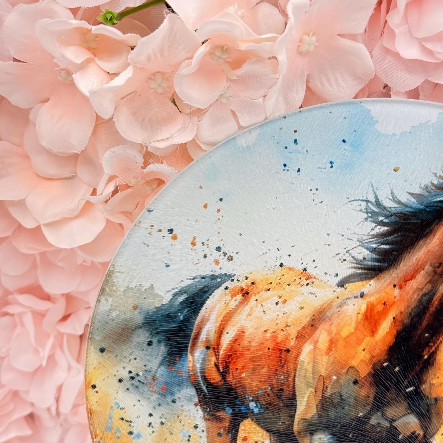 Horse Glass Round Tea Pot Holder/Chopping Board, Cutting Board