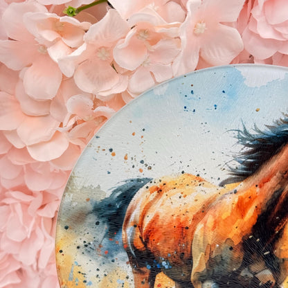 Horse Glass Round Tea Pot Holder/Chopping Board, Cutting Board