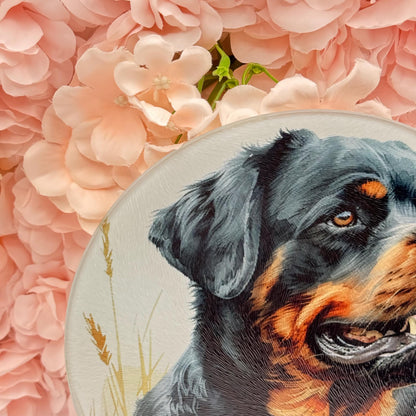 Rottweiler Glass Round Tea Pot Holder/Chopping Board