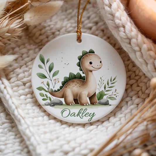Personalized Dinosaur Ornament: Ceramic Keepsake Gift