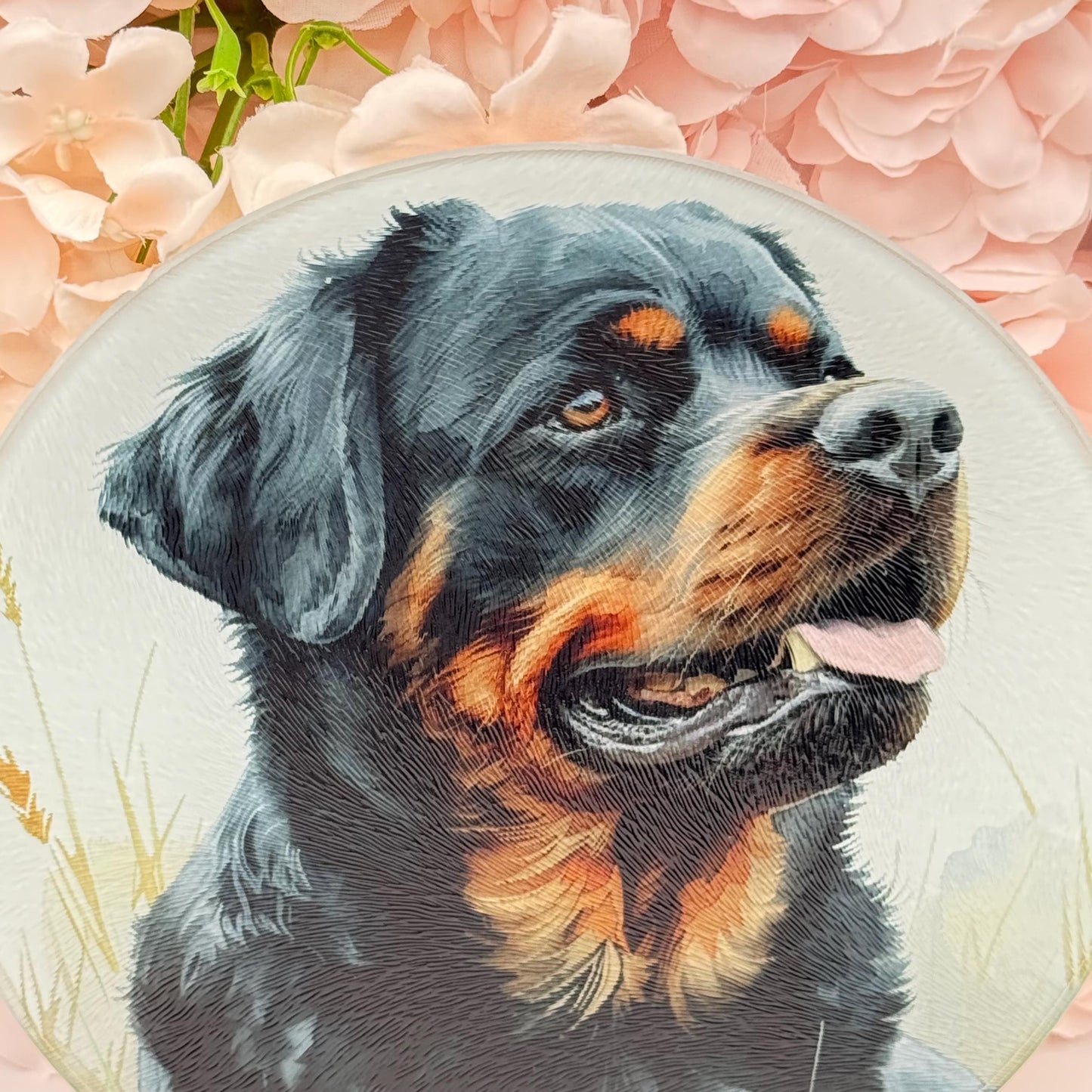 Rottweiler Glass Round Tea Pot Holder/Chopping Board