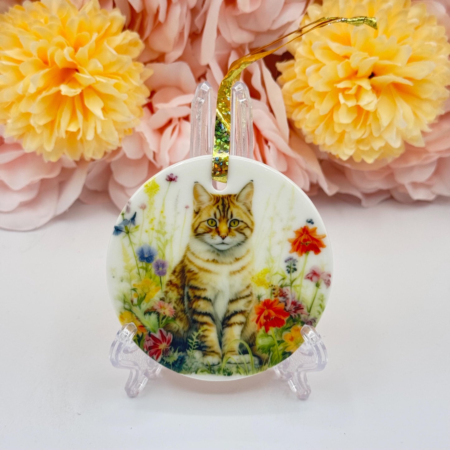 Personalized Cat Floral Ceramic Ornament: Keepsake Pet Gift