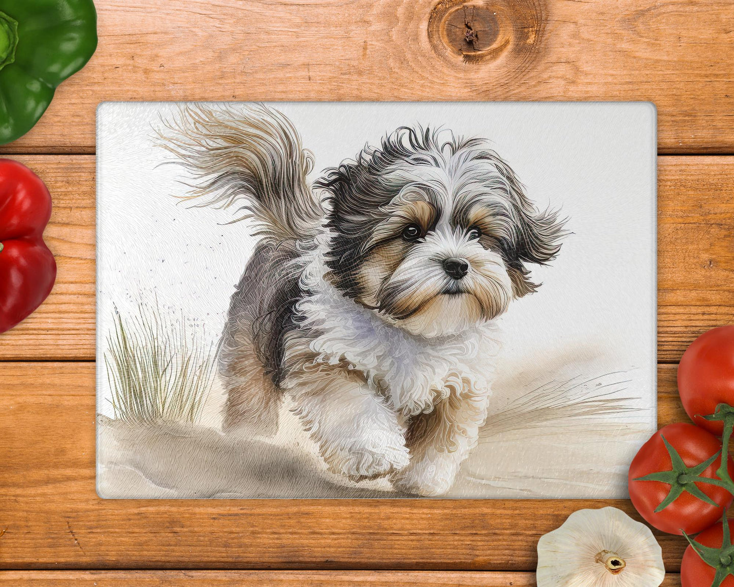 Shih Tzu Beach 8inch x 11inch Glass Chopping Board