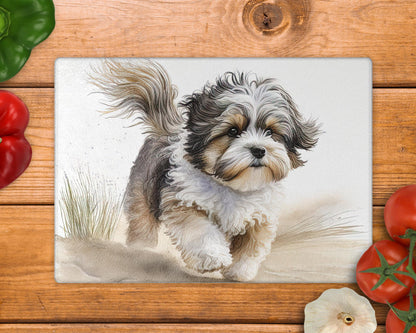 Shih Tzu Beach 8inch x 11inch Glass Chopping Board