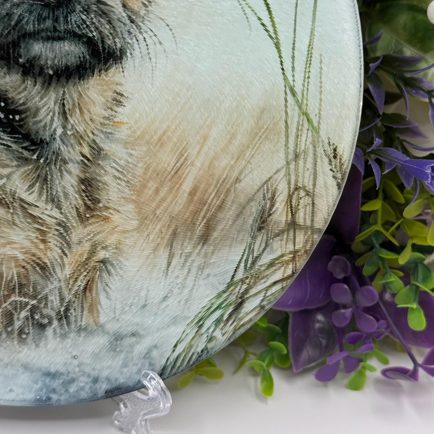 Border Terrier Wheat/Corn Field 20cm Round Glass Chopping Board: Handmade Kitchen Decor