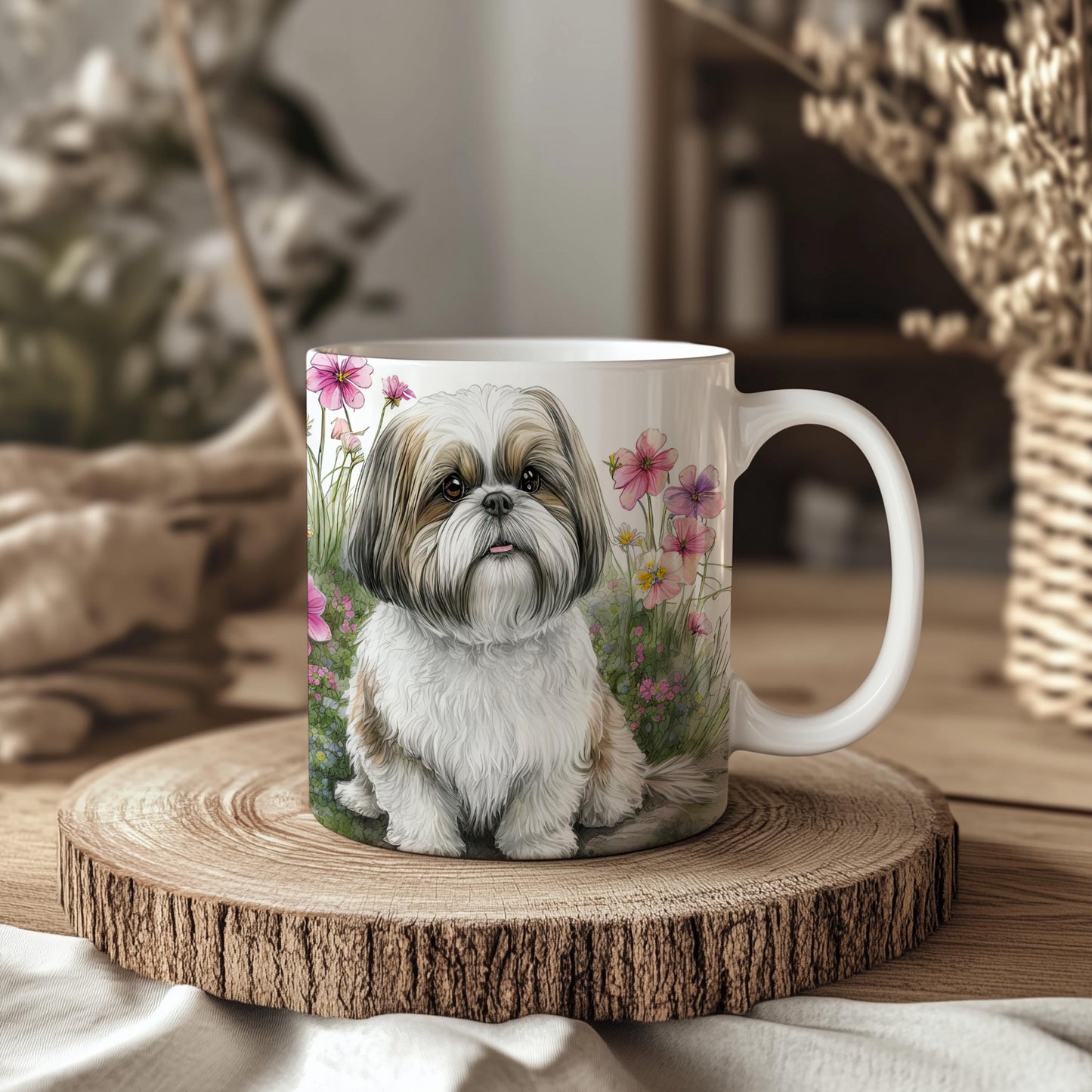 Shih Tzu Floral 11oz Ceramic Coffee Mug: Unique Dog Lover Gift