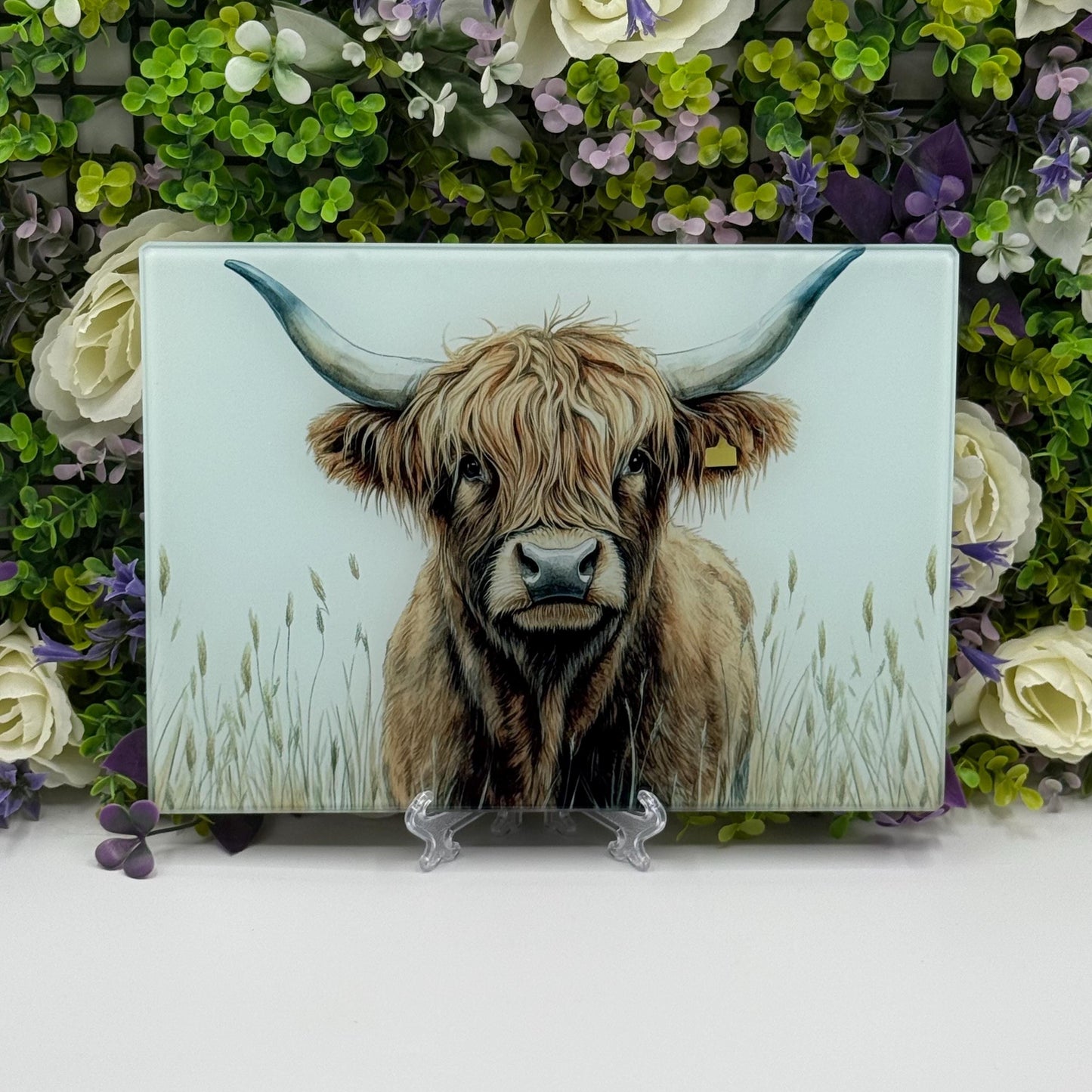 Highland Cow 8inchx11inch Glass Chopping Board