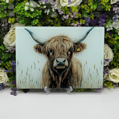 Highland Cow 8inchx11inch Glass Chopping Board