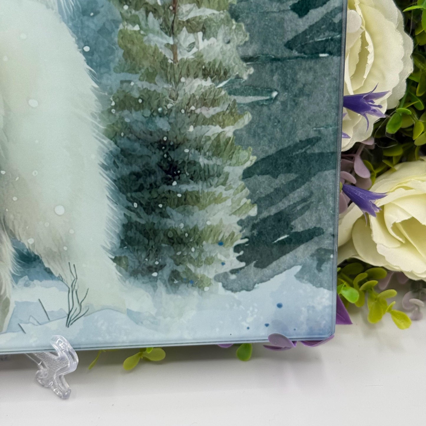 Samoyed Winter Snow 8inchx11inch Glass Chopping Board