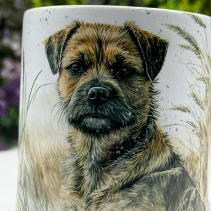 Border Terrier Dog Wheat/Corn Field Mug: Handmade Ceramic Coffee Cup, Pet Lover Gift