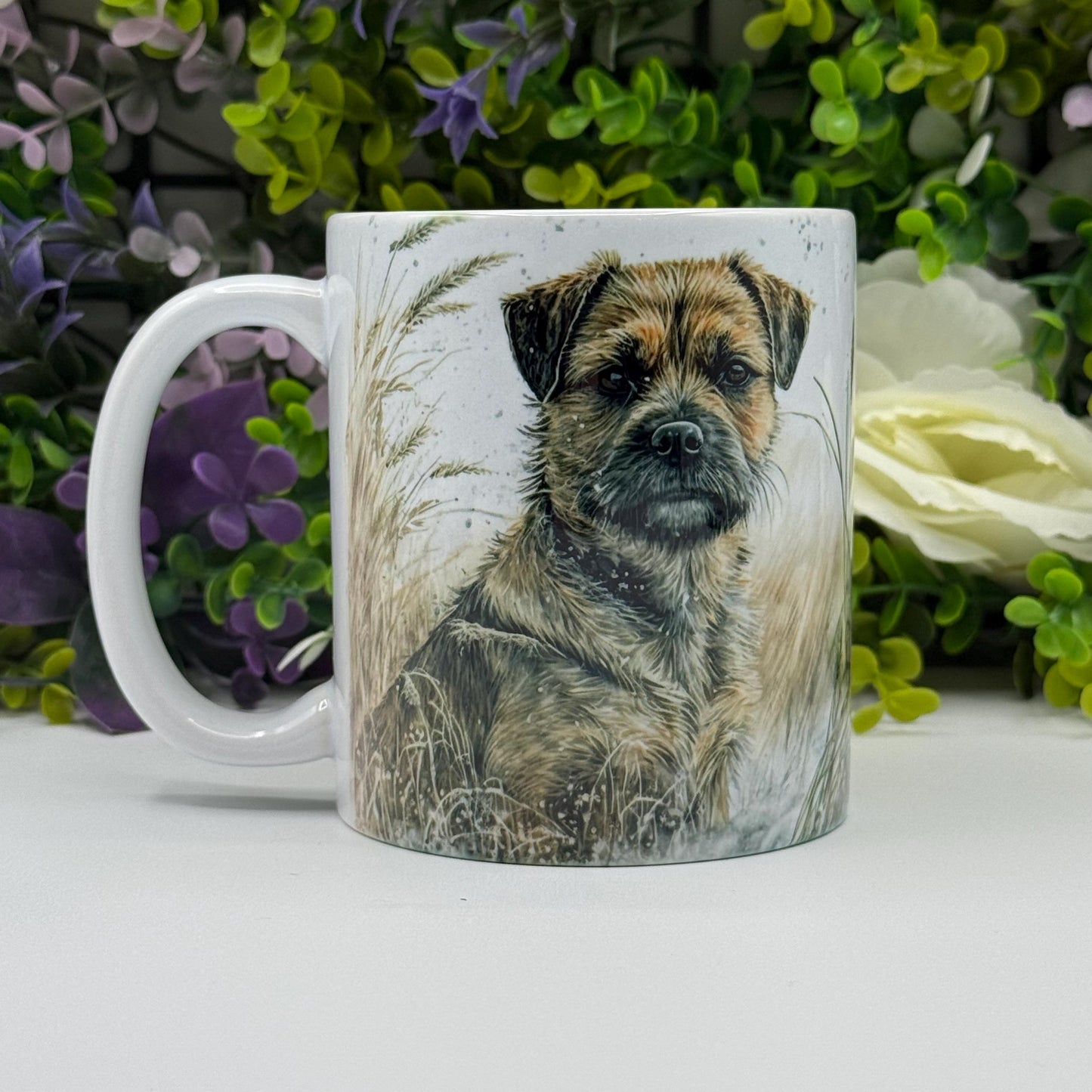 Border Terrier Dog Wheat/Corn Field Mug: Handmade Ceramic Coffee Cup, Pet Lover Gift