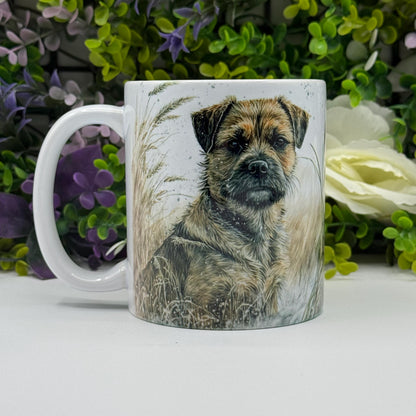 Border Terrier Dog Wheat/Corn Field Mug: Handmade Ceramic Coffee Cup, Pet Lover Gift