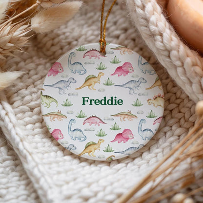 Personalized Dinosaur Ornament: Ceramic Baby Keepsake Gift