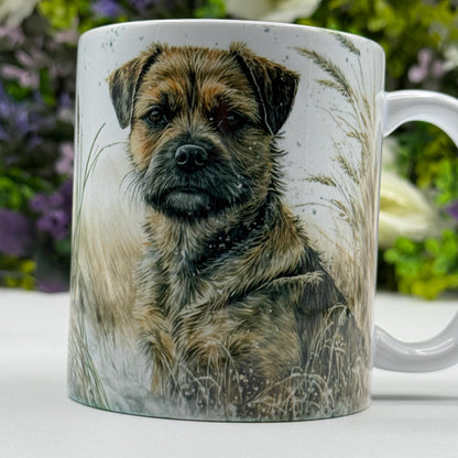 Border Terrier Dog Wheat/Corn Field Mug: Handmade Ceramic Coffee Cup, Pet Lover Gift