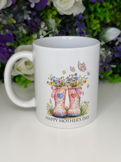 Mother's Day Floral Wellies 11oz Mug