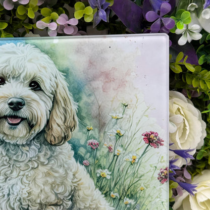Cockapoo Floral 8inch x 11inch Glass Chopping Board