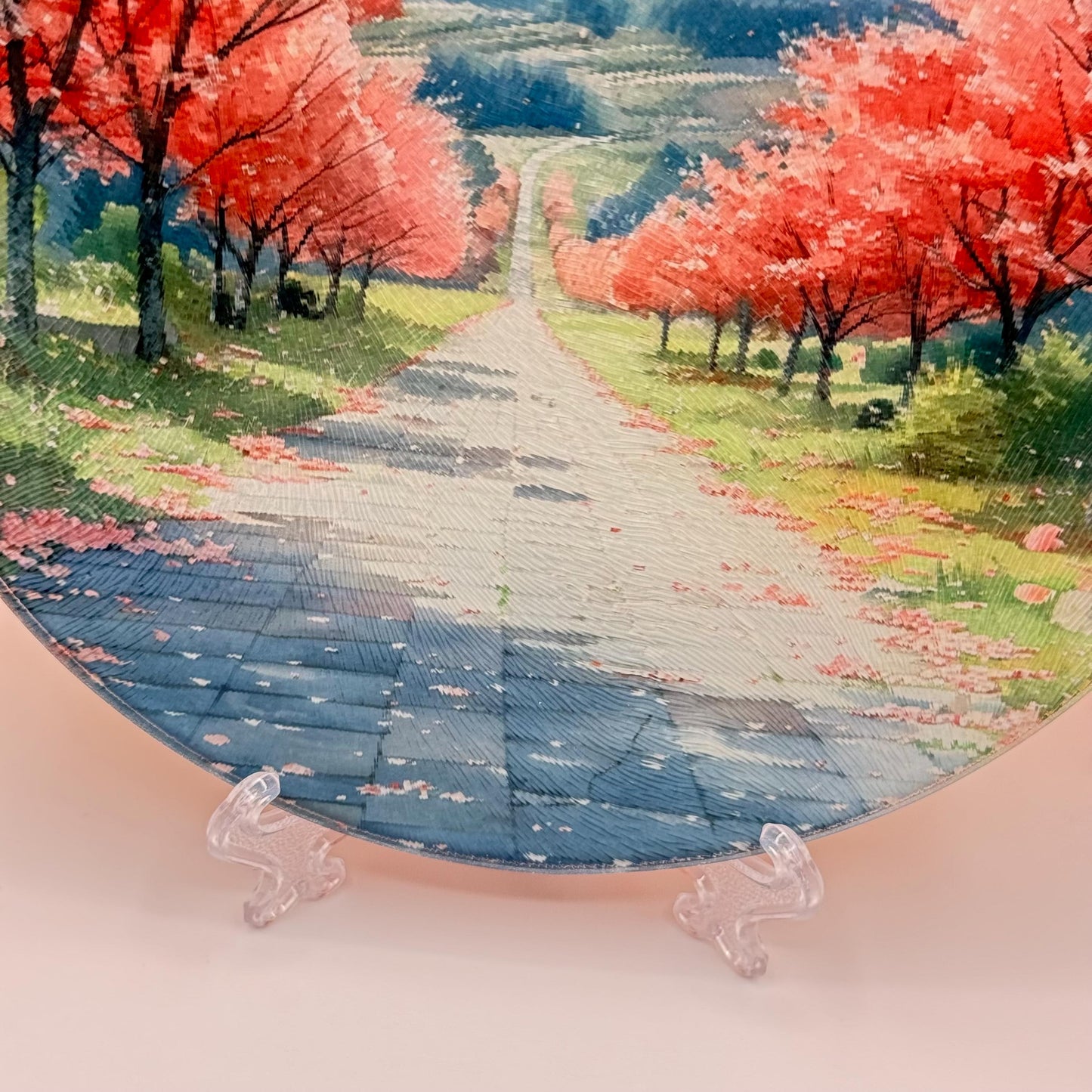Blossom Landscape Glass Round Tea Pot Holder/Chopping Board, Cutting Board
