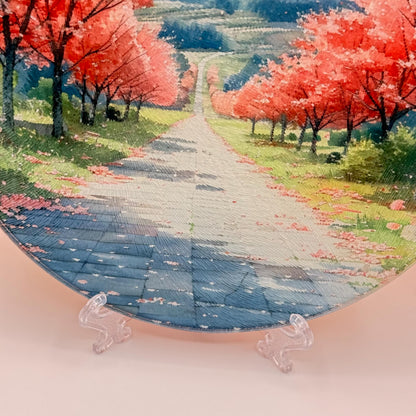 Blossom Landscape Glass Round Tea Pot Holder/Chopping Board, Cutting Board