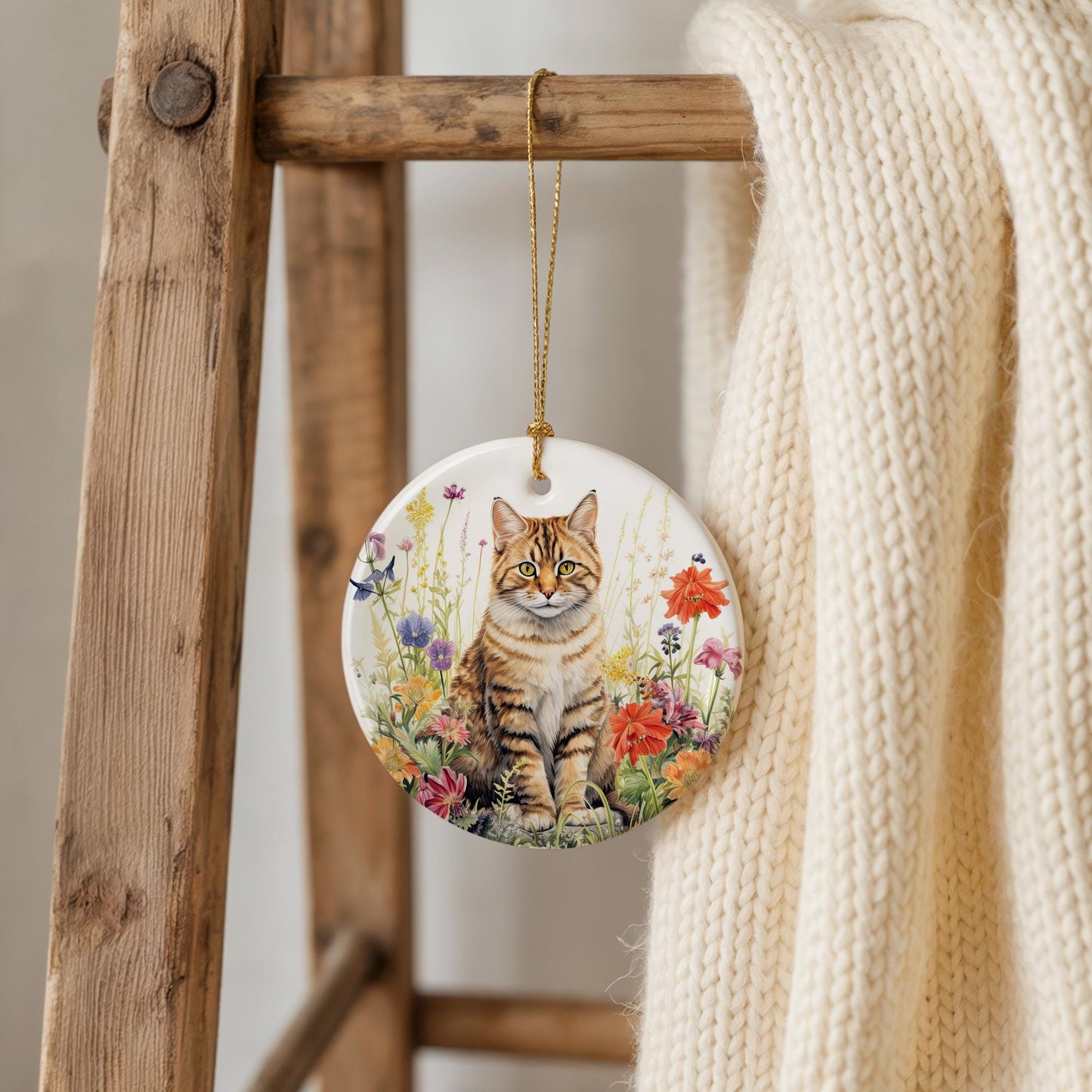 Personalized Cat Floral Ceramic Ornament: Keepsake Pet Gift