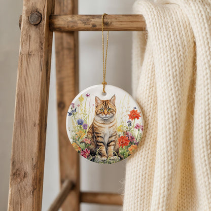 Personalized Cat Floral Ceramic Ornament: Keepsake Pet Gift