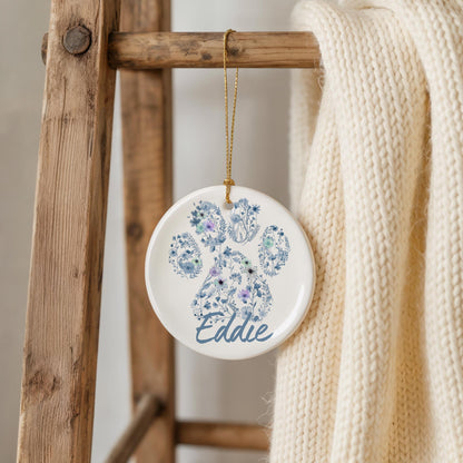 Personalized Dog Paw Print Ceramic Ornament: Keepsake Gift
