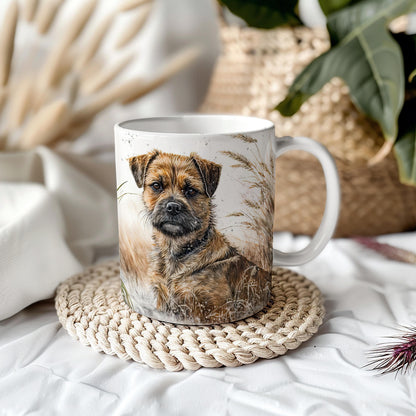 Border Terrier Dog Wheat/Corn Field Mug: Handmade Ceramic Coffee Cup, Pet Lover Gift