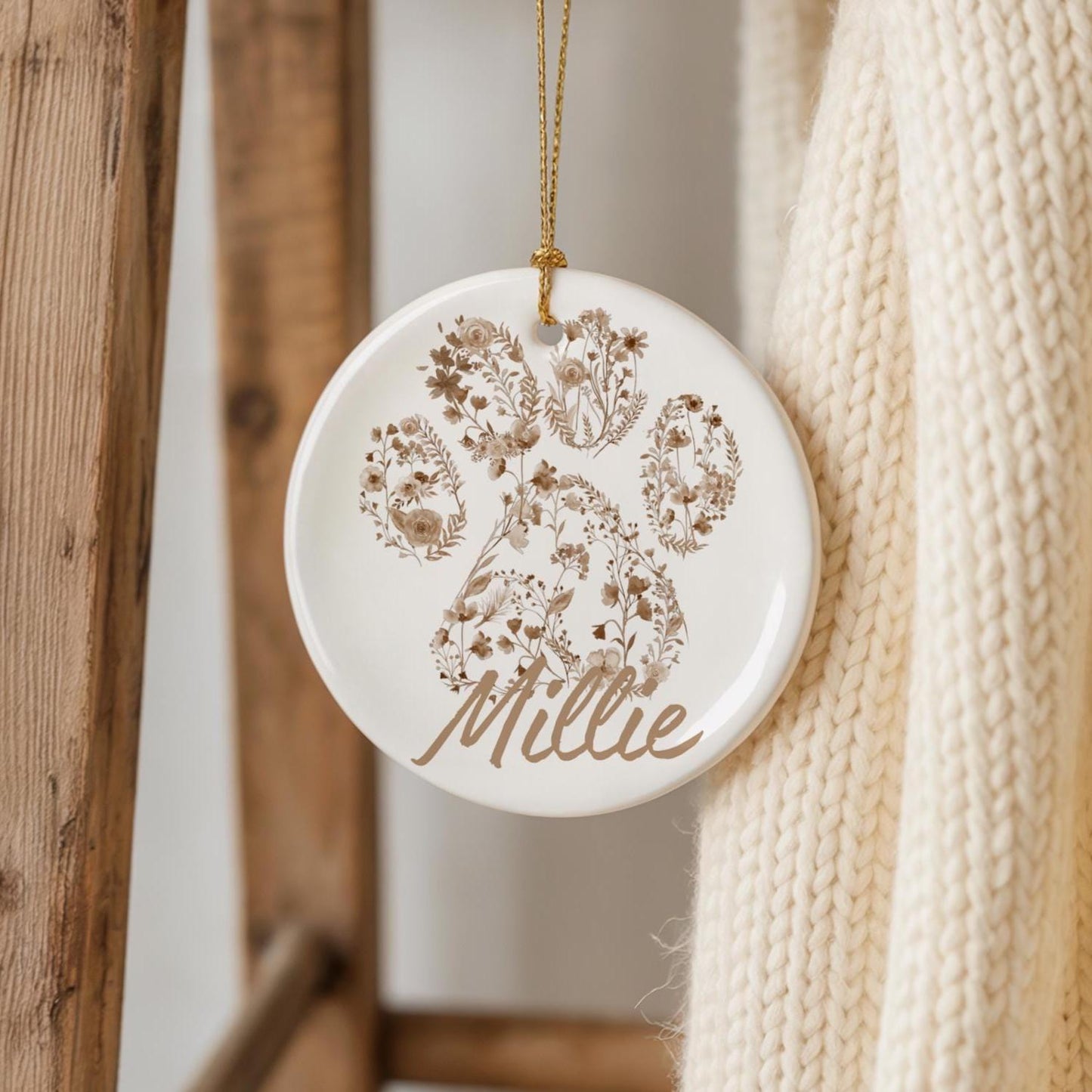Personalized Dog Paw Print Ceramic Ornament: Keepsake Gift